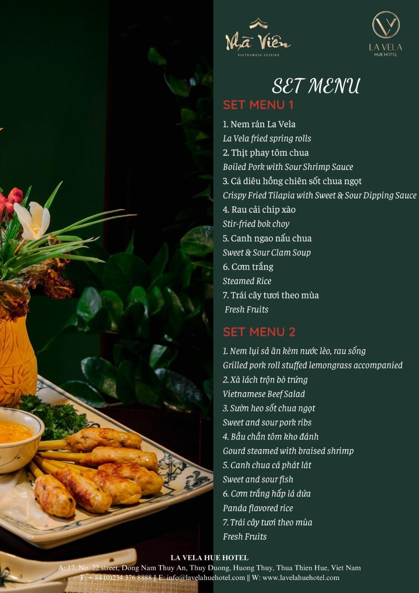 La Vela Hue Hotel מראה חיצוני תמונה Menu